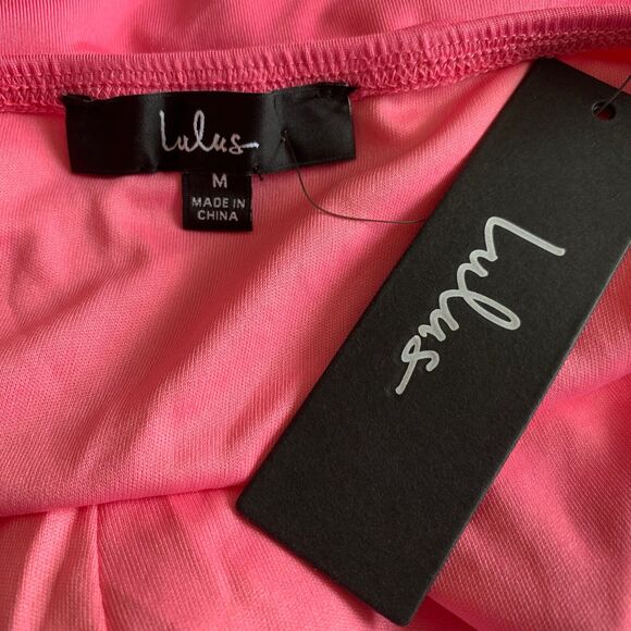 Lulus Flirt Alert Hot Pink Mini Dress NWT Ruffled Straps Adjustable Length Sz M - Picture 10 of 12